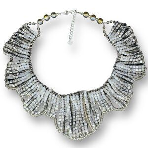 Nakamol Beaded Collar Statement Necklace White Silver Brown Glass Beads